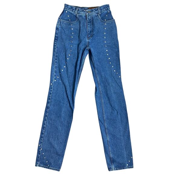 Vintage Lawman Denim Blue Jeans Western VTG 9 25" Waist Womens Studded - Picture 1 of 6